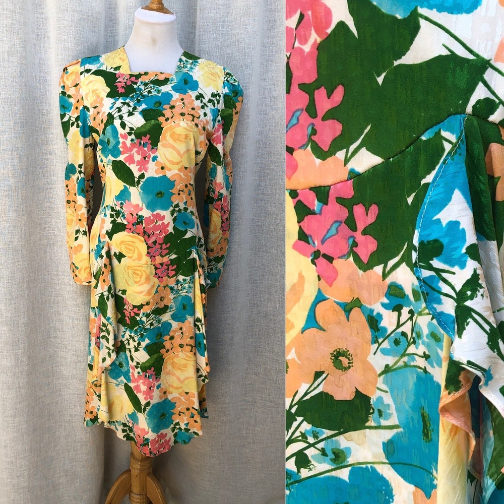 Carolina Herrera for Saks Fifth Avenue multicolored floral long sleeved dress